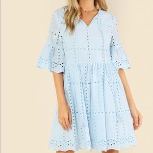 Tassel Tie Neck Eyelet Embroidered Smock